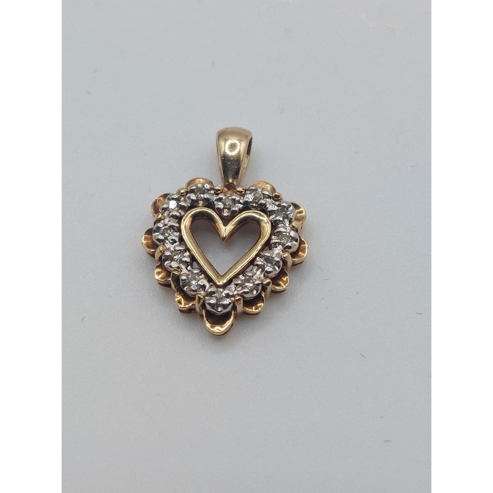 10K Gold Diamond Heart Pendant 12 Diamonds Estate Romantic Vintage Heirloom